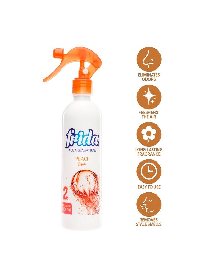 فريدا بخاخ معطر جو فريدا أكوا سينسيشنز برائحة الخوخ، 460 مل، أساس مائي، خالٍ من الكحول، متعدد الاستخدامات، مزيل للروائح الكريهة من الأقمشة والغرف والمنزل، يدوم طويلاً - Image 5